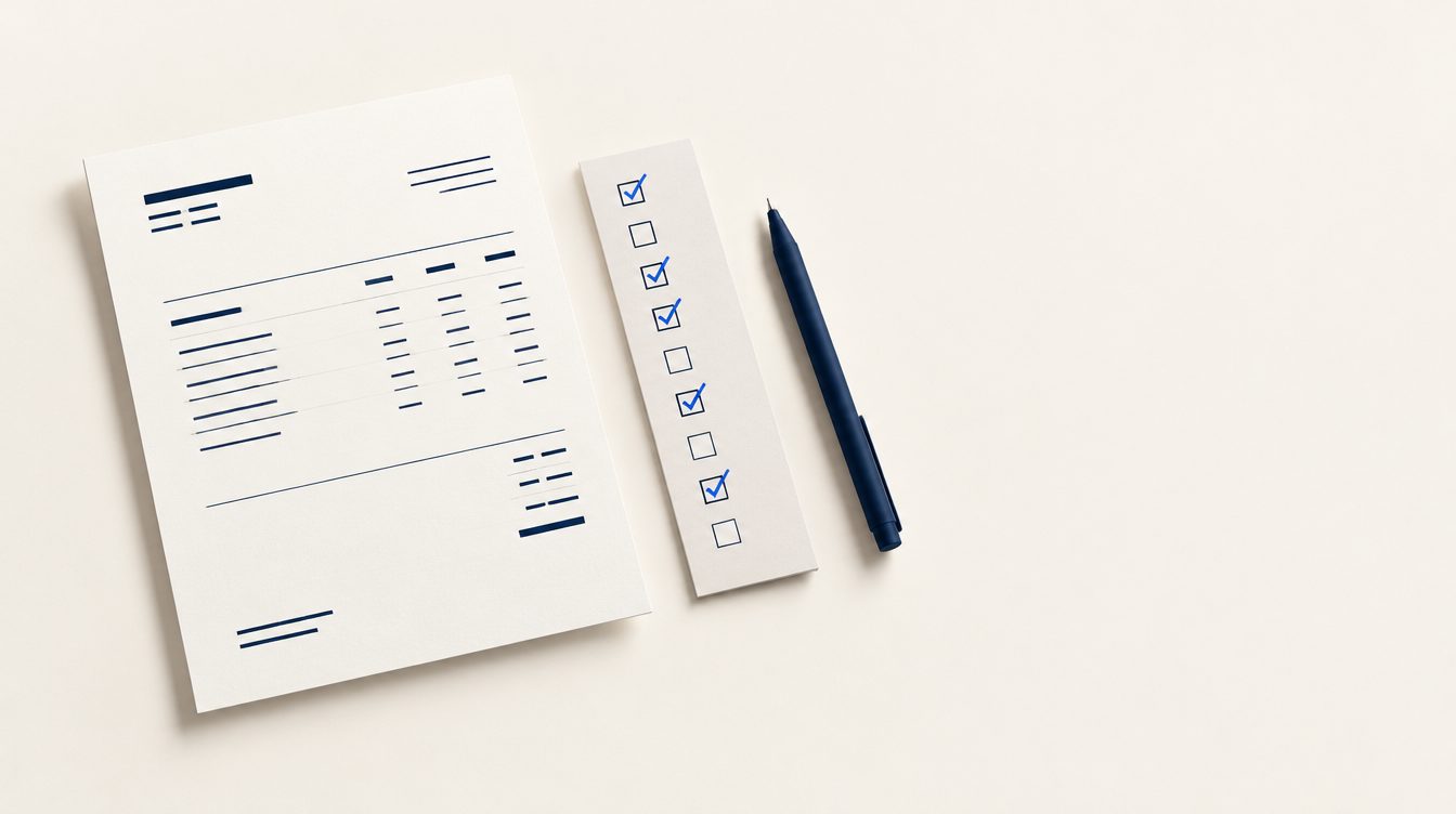 An invoice next to a checklist with ticked items